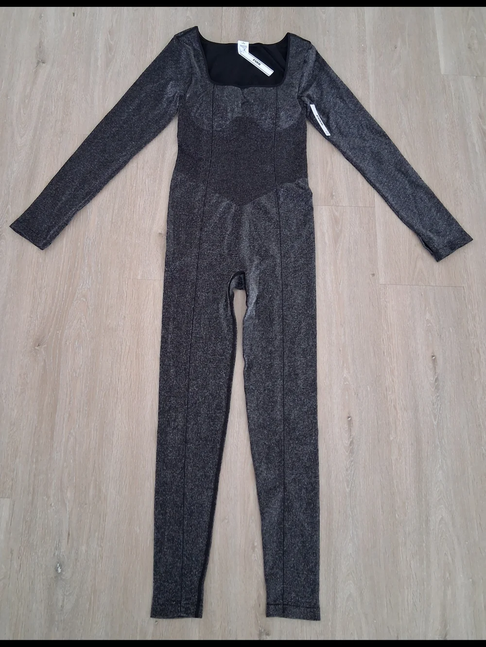 Victoria's Secret Black Sparkle Long-Sleeve Square Neck Onesie - Picture 2 of 5